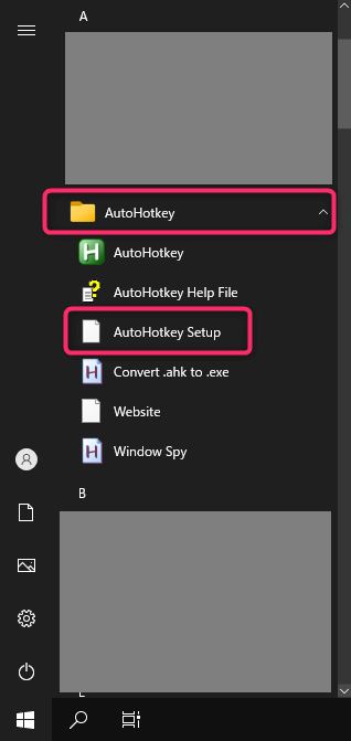 AutoHotkey アンインストール手順 スタートメニューのAutoHotkey Setupをクリック