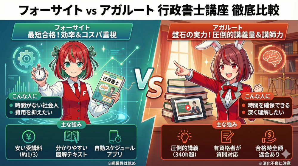 フォーサイト・アガルートの行政書士を徹底比較（図解）