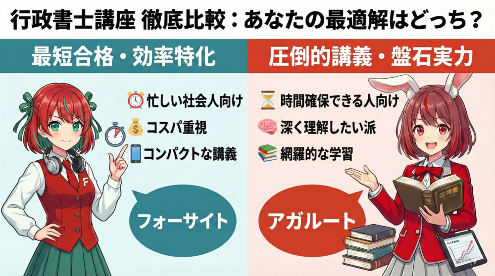 フォーサイト・アガルートの行政書士講座を徹底比較（図解）