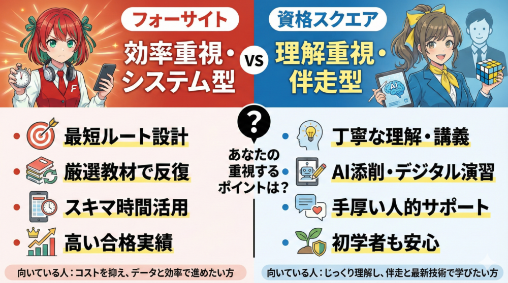 フォーサイト 資格スクエア 行政書士講座 比較・図解