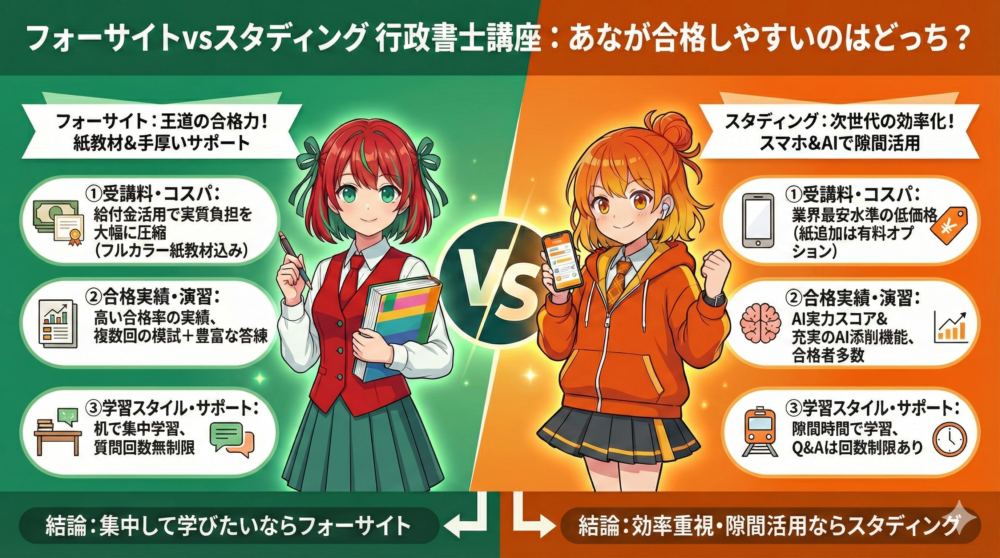 フォーサイト行政書士講座 スタディング行政書士講座 比較図解