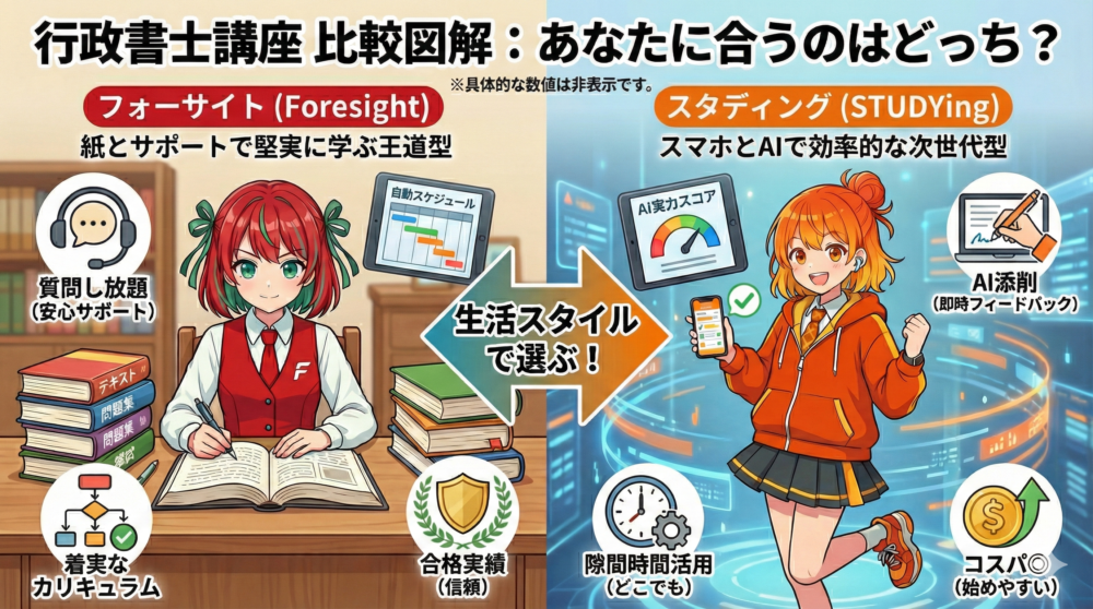 フォーサイト行政書士講座 スタディング行政書士講座 比較図解