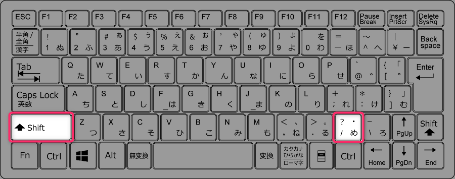 Shift＋「？・／め」キーを押す