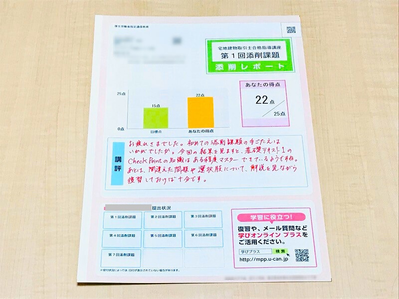 ユーキャン宅建通信講座 添削課題集 添削レポート